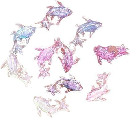 Lot de 100 mini figurines de poisson rouge en résine brillante - Accessoires de jardin - Décorations miniatures - Ornement féérique - Mélange de couleurs - Statues d'extérieur sculptures