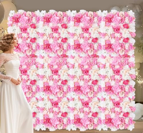 MEELRYD 20 Stück Blumenwandpaneel 60cm X 40cm, Künstliche Blume Blumenhintergrund für Hochzeit Kinderzimmer Zimmer Wohnkultur Hintergrund, Party (Weiß & Rosa & Champagner)