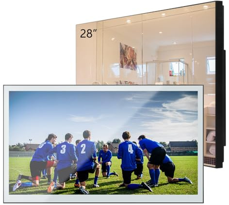 28 Inch Smart Mirror TV, 4K UHD Waterproof LED TV for Bathrooms and Hotels | Android OS Televsion DVB-T/T2/S/C, with Bluetooth & Wi-Fi, Magic Remote with Voice Control