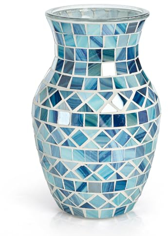 SOUJOY Jarrón de Mosaico Azul de Cristal para centros de Mesa, jarrón Hecho a Mano para arreglos Florales de Boda, Sala de Estar, Cocina, decoración del hogar