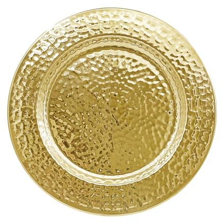 Brightalk 13-Inch Stainless Steel Hammered Charger Plates, Gold Dinner Plate Chargers Set of 6, Round Server Ware Charger Plate