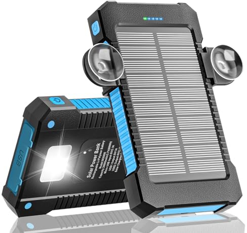 Solar Powerbank 26800 mAh mit Saugnapfhalterung, Solar Ladegerät Externe Akkus 3 USB Anschlüsse mit Taschenlampen Dauerlicht/SOS/Stroboskop wasserdichte Outdoor Powerbank für Handy