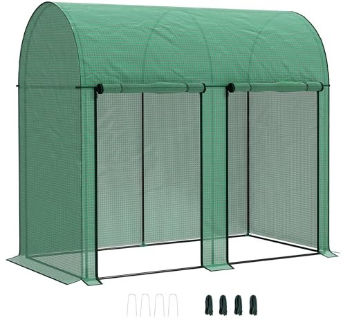 Outsunny Serra da giardino 2 m² serra per pomodori 2 x 1 x 1,78 m 2 porte con cerniera avvolgibili acciaio PE ad alta densità 140 g/m² anti-UV verde