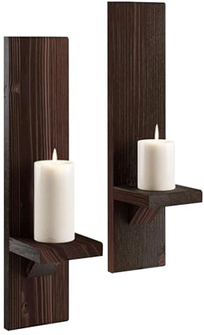 Wandkerzenhalter aus Holz - Vintage Wandkerzenhalter für Säulen 2 rustikale Wand Kerzenapplice | Holzkerzenhalter für Bauernhof Wandkerzenhalter