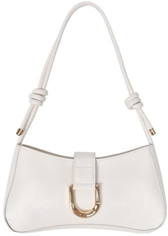 Homirty Handtasche Damen Klein, PU Leder Umhängetasche Y2K Schultertasche, Kleine Unterarmtasche Clutch mit Reißverschluss Verstellbarem Riemen, Crossbody Bag für Frauen Dating Party Einkaufe (Weiß)