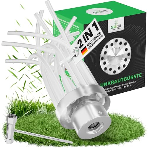 GARDCORE® 2in1 Unkrautbürste Freischneider [Mähen & Pflaster reinigen | inkl. 30m Faden] Wildkrautbürste für Motorsense Zubehör | Fugenbürste Unkraut | Trimmerkopf (Ab 1,2PS)