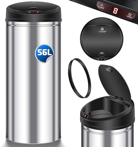 KESSER Pattumiera con sensore ✓ Automatica ✓ Pattumiera ✓ Rifiuti | Acciaio inossidabile | Colore: Argento | Dimensioni: 56 L