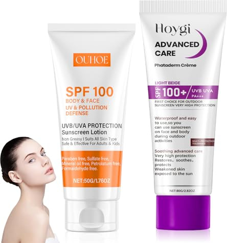 Sonnencreme LSF 100,2er Pack Sonnencreme für Gesicht und Körper,SPF 100 | Sunblocker,Beruhigende Sunscreen,Waterproof,Nicht Fettend,Einfach Anzuwendend Sonnenschutz,für Reisen,Outdoor Sport