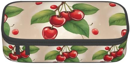 YANYU Hermosa cereza roja dulce 1 impresión conveniencia caja 8.3 x 2 x 3.7 pulgadas estilo para bolígrafos lápices artículos pequeños, negro, un tamaño, Negro 1, One size