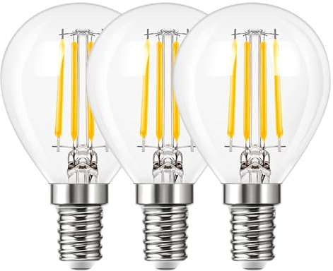 6W E14 Small Edison Screw Filament Bulb, Golf Ball Bulb Warm White, 3Pack | 60W Equivalent, 720LM, Vintage Glass 2700K Soft Warm, E14 Bulbs, G45 Mini Globe, Non-Dimmable