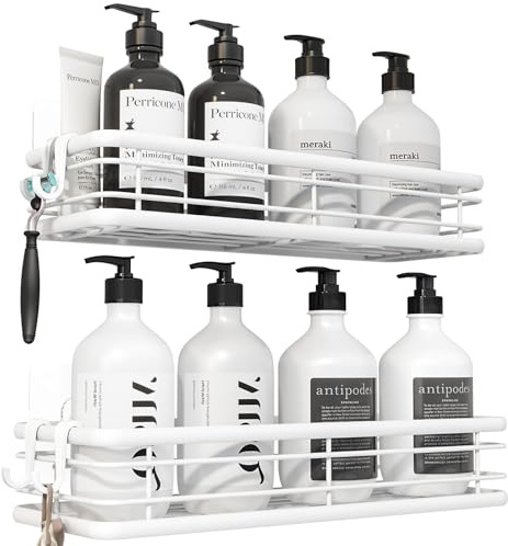 Kitsure Duschablage ohne Bohren, Duschregale selbstklebend, W 30cm, Weiß | 2er-Pack rostfreie Duschregale, viel Stauraum, praktisches Duschregal für Badezimmerutensilien