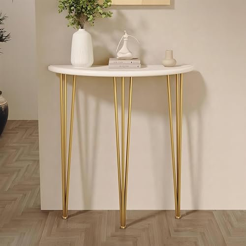 TUPOSTAR Console D'EntréE, Console Rustique, Table D'Appoint, Design Bois Et MéTal à Plateau éPais, Meuble D'EntréE Fin, pour Salon Et Couloir,d'or,100 * 25 * 90CM
