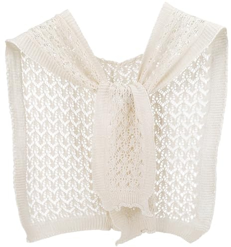CABODYALS Scialle Bianco Lavorato A Maglia, Scialle All'Uncinetto, Poncho Casual Lavorato A Maglia Cava, Mantello, Sciarpa, Camicetta, Spalle Annodate, Colletto Falso Staccabile Annodato, per Abiti Da