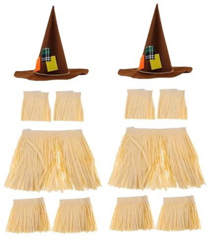 COSMEVIVI 2 juegos de disfraz de rafia hawaiana: camisas de hierba, pulseras, tobilleras, sombrero de bruja no tejido para fiesta tropical en la playa, luau, accesorio de cosplay para adultos y niños.