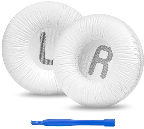 Linkidea Ersättande öronkuddar för JBL JR300/300BT, T 450BT/500BT, Tune 500/500BT/510BT hörlurar öronkuddar, headset öronkuddar (läder/vit)