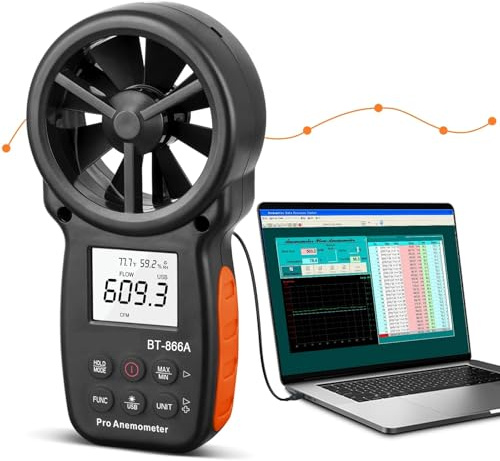 Digital Anemometer Handheld CFM Meter HP-866A with USB Connection, Dew Point, Air Mass Meter with Data Hold & USB(Orange)