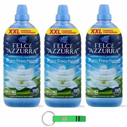3 ammorbidenti Felce Azzurra Pura Freschezza - Ammorbidente concentrato - 92 lavaggi - 1840ml + portachiavi Beni Culinari