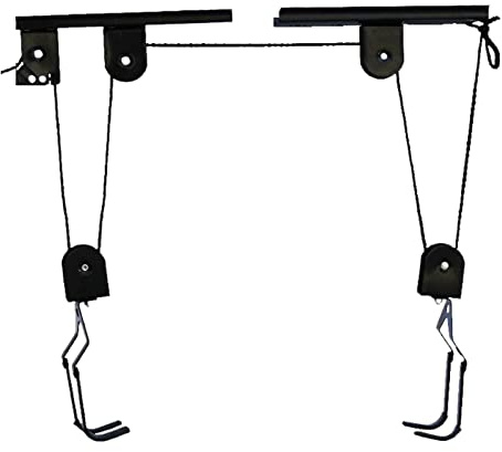 Elevador de bicicleta con soporte de techo de hasta 60 kg, sistema de elevación de bicicleta, soporte de montaje para bicicleta, soporte de reparación, 2 ganchos para portaequipajes