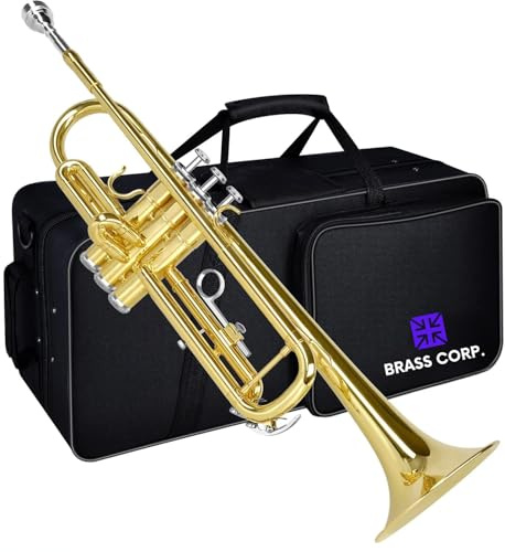 Brass Corp Bb Trumpet – Student/Beginner Trumpet in Bb with Case, Mouthpiece & Valve Oil – Reliable Valves, Warm Tone, Excellent Tuning & Response