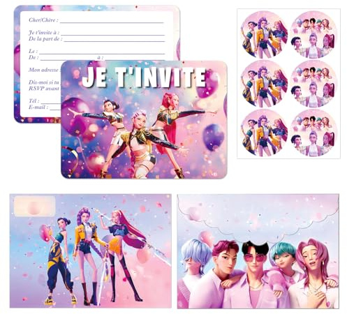 Xtaguvdm Français Carte d’Invitatio – Pack de Cartes d’Anniversaire & Fête,12 Carte invitation+12 Enveloppe+12 Autocollant,Invitations Pour Garçon et Fille