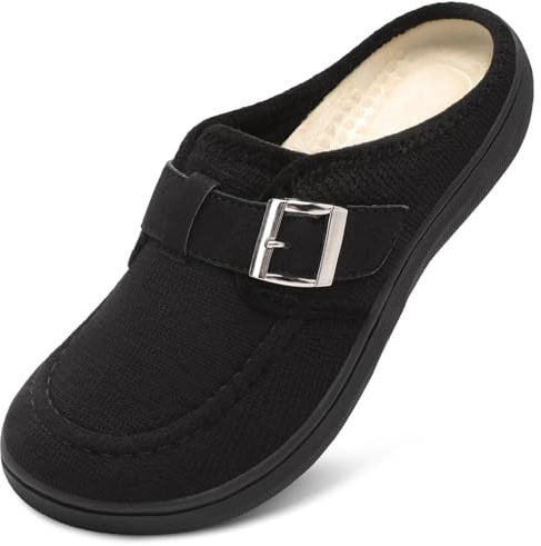 JOINFREE Women's Slippers Wide Width Adjustable Orthopedic Diabetic House Slip On Mules Slipper for Neuropathy Edema Swollen Feet Non-Slip Indoor Outdoor Black Size 11
