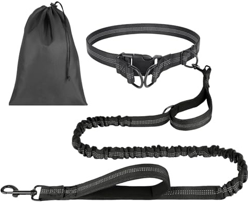 OFFCUP Guinzaglio Cani Mani Libere, Guinzaglio Da Jogging, Prolunga Elastica Con Borsa Portaoggetti per Addestramento, Camminata, Jogging E Corsa Con Cani (Nero, Per 1 Cane)