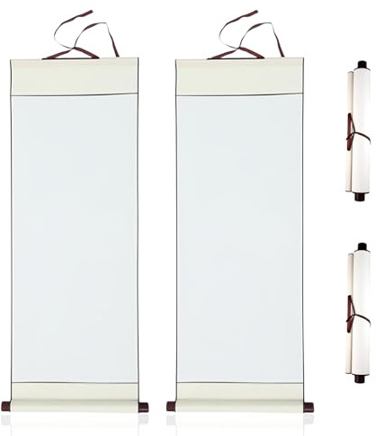 2 Stück Chinesische Schriftrolle, 80×30cm Schriftrolle zum Beschreiben Malrollen für Chinesische Kalligraphie mit Band Hängen Wand Papier Schriftrollen für Schreiben Malerei