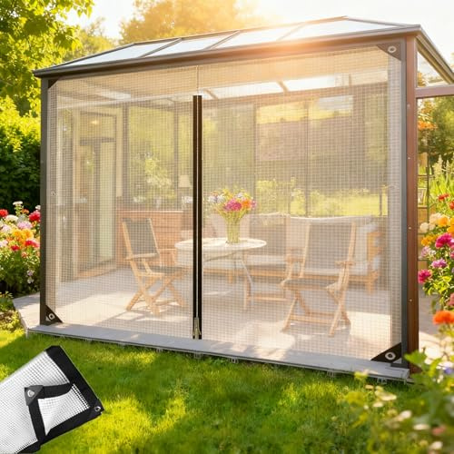Telone Trasparente, Tende In PVC Impermeabile Con Cerniere, Telo In Rete Trasparente Per Esterni Con Porte Con Cerniera Per Gazebo, Veranda, Balcone, Pergolato, Serra(Black,13.1x26.2 FT)