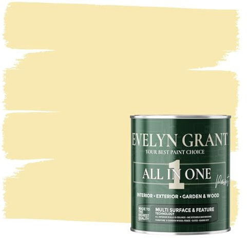 Evelyn Grant All-IN-ONE Paint & Primer - Multi-Surface Paint For Interior Walls, Outdoor Garden & Exterior Walls, Wood Furniture | High Durability Multi-Feature - Warm Yellow - 0.5L - Matt