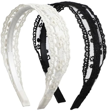 Ymapinc 2 Stück Spitzen Haarreifen Damen,Schwarz,Weiß | Bohe Haarband Mädchen Blumen Haarreif für den Alltag, Partys, Hochzeiten und andere Anlässe