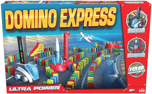 Goliath - Domino Express Ultra Power, Konstruktionsspielzeug ab 6 Jahren, Domino Spiel mit Dominosteinen und Domino Zug, Bauen Sie eine bis zu 4 Meter lange Strecke