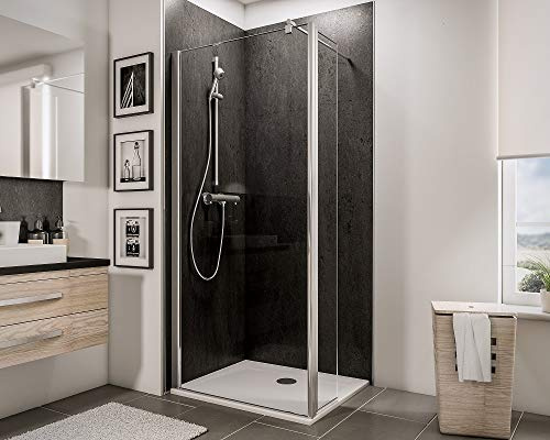 Schulte paroi douche italienne 100x190, déflecteur 30cm chromé réversible | retour pivotant 180° barre 122 cm incluse verre trempé 6 mm