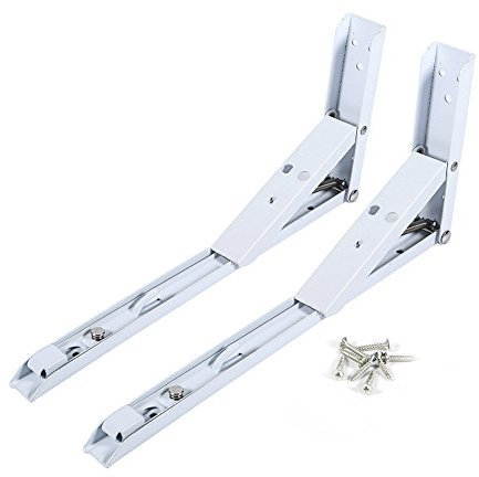 2Pcs supports pliables pour étagère murale équerres avec vis de montage Support d’Etagère Enduit en Blanc Etagère Pliante Etagère Solide à Livre avec Vis Studio Cuisine Plan de Travail (12 Inches)