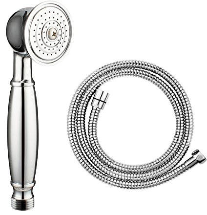 Retro Duschkopf Handbrause Set mit Brauseschlauch Silber aus Messing