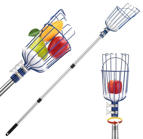OAK LEAF Fruit Picker, 13 Foot Fruit Picker Pole with Basket Apple Orange Picker Tool Tree Fruit Catcher with Lightweight Stainless Steel Connecting Pole, Sturdy Basket with Foam Pad, Metal Clamp