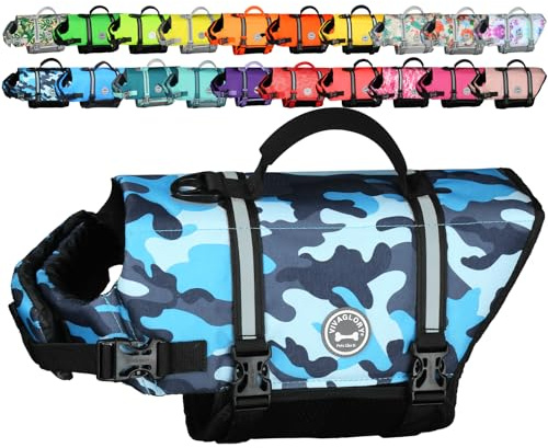 VIVAGLORY Hunde Schwimmweste Rip Stop Hundeschwimmweste, M, Camo Blau