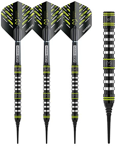 WINMAU Michael Van Gerwen MvG Assault Tungsten Softip Darts Set 18 Gram with Prism Flights and Nylon Shafts (Stems)