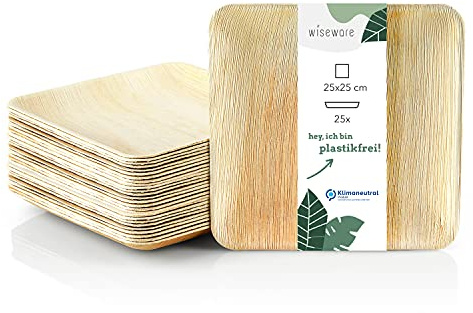 Wiseware Palmblatt-Teller, biologisch abbaubar, quadratisch, 25x25 cm, 25er-Pack