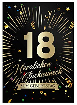 Friendly Fox 18. Geburtstag Karte DIN A5 große Klappkarte mit Goldfolienprägung, edle Glückwunschkarte zum 18. mit Umschlag, Happy Birthday Karte
