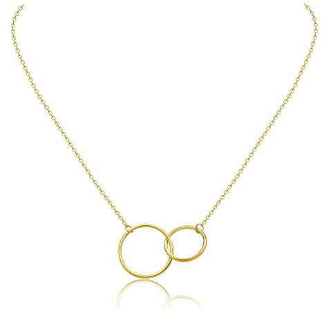AFSTALR Kette mit 2 Ringen Neinander für Damen Halskette Verschlungene Zwei Kreise für Frauen Silber/Gold/Rosegold