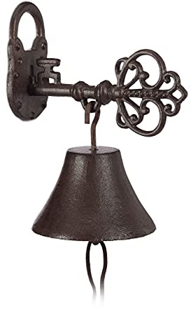 Relaxdays Türglocke 4er Set aus Gusseisen, Schlüssel und Schloss, rostbraun | Nostalgiecharme, für Haus und Garten, Landhausstil