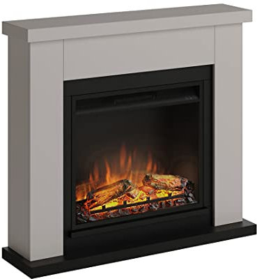 TAGU Frode Elektrokamin – Elektrischer Standkamin mit Heizung, 1500W, 7-Tage Programmierbar, Digital Thermostat, Fernbedienung (Hell Beige)