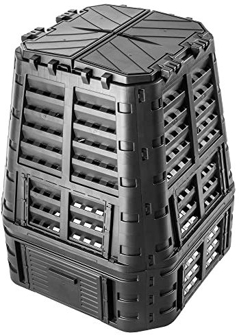 Compost Kadax, sistema di compostaggio nero, compost di plastica, compost termico resistente al clima con coperchio pieghevole (740L)