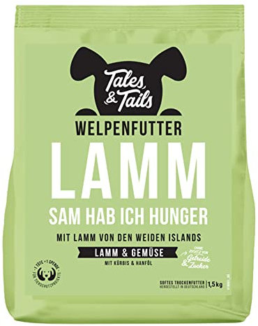 Tales & Tails Halbfeuchtes Trockenfutter für Hunde | Getreidefrei | Eine Tierische Proteinquelle | Hohe Akzeptanz & Verträglichkeit (1,5 kg (1er Pack), Welpe Lamm)