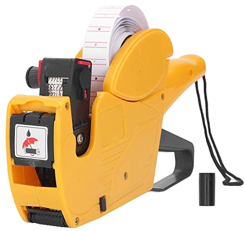 VGEBY Label Printer Price Tag Labeling Machine, 8 Dial Digits Manual Price Labeler Price Labeling Tool Device(Yellow)