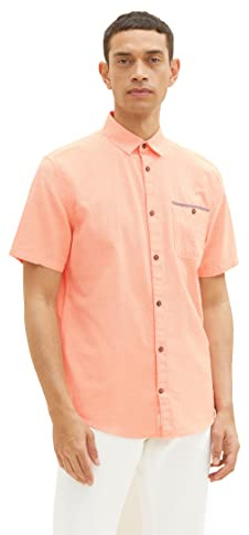 TOM TAILOR 1036236 Camisa, 31850-Naranja White Chambray, M para Hombre