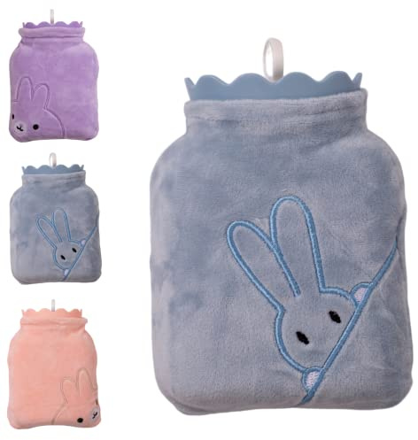Ellie & Lewis kuschelige Mini-Wärmflasche mit Bezug, Wärmflasche kuschelweich, flauschiger Bezug, Geschenk, Wärmflaschen für Erwachsende und Kinder, für Frauen Männer Jungen Mädchen, blau