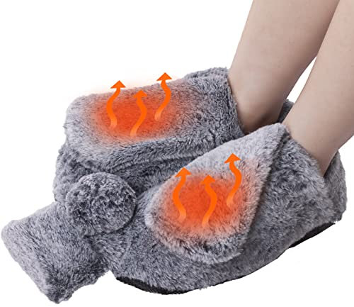 WARMTUYO Foot Warmer, Hot Water Bottle for Feet, 2L Hot Water Bottle with Soft Plush Cover, Foot Warmer Hand Warmer for Men and Women, Anti-Slip Sole, Hot Water Bottle Pouch for Pain Relief