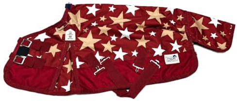 Regendecke Winterdecke Outdoor Decke Weidedecke 65 70 75 80 85 90 95 100 Weinrot Sterne 0 oder 200 Gramm Minishetty Minipony Mini Shetty Welsh Fleece Lining Thermodecke (200 Gramm Füllung, 80 cm)