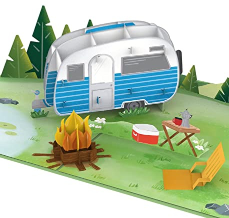 papercrush® Biglietto pop-up da campeggio con roulotte - Biglietto di compleanno 3D o regalo in denaro per campeggiatori, Divertente regalo da campeggio per donne e uomini (figlio, marito, figlia)